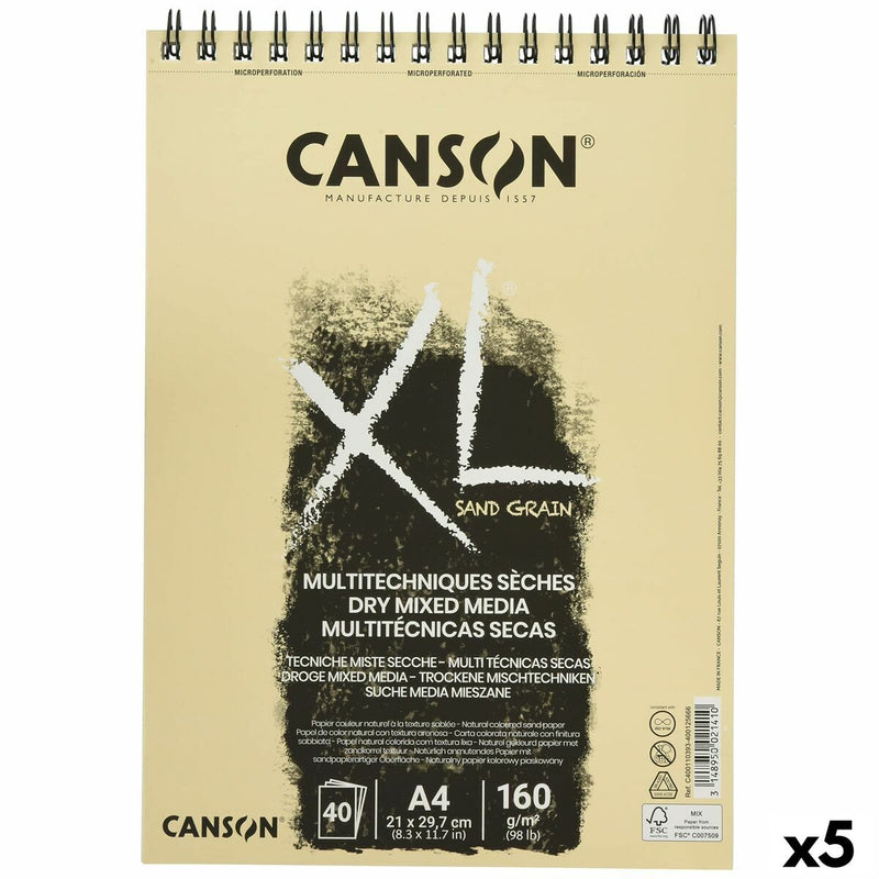 Zeichenblock Canson XL Sand natürlich A4 40 Bettlaken 160 g/m2 5 Stück