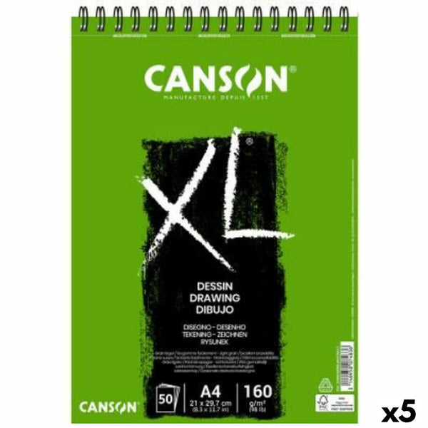 Zeichenblock Canson XL Drawing Weiß A4 50 Bettlaken 160 g/m2 5 Stück