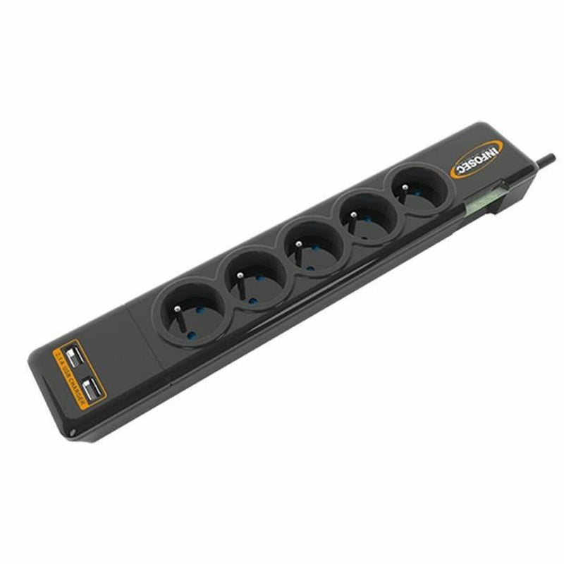 Steckerleiste mit 5 Steckdosen INFOSEC S5 USB NEO Schwarz