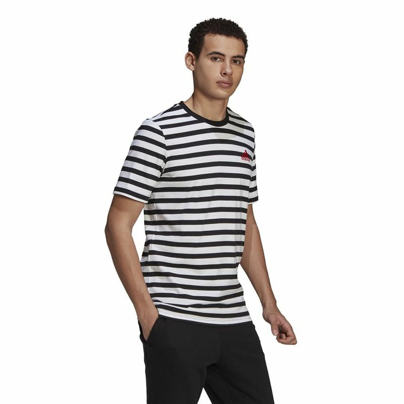 T-Shirt  Essentials Stripey  Adidas Embroidered Logo Schwarz