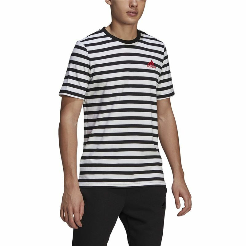 T-Shirt  Essentials Stripey  Adidas Embroidered Logo Schwarz