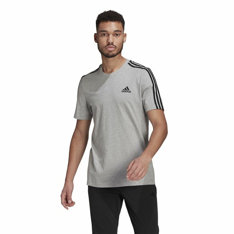 Herren Kurzarm-T-Shirt Adidas Essentials 3 Stripes Grau