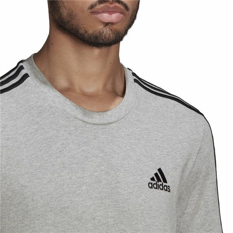 Herren Kurzarm-T-Shirt Adidas Essentials 3 Stripes Grau