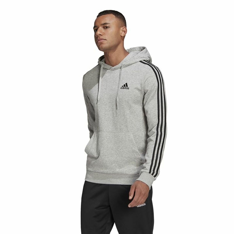 Herren Sweater mit Kapuze Adidas Essentials 3 Stripes Hellgrau