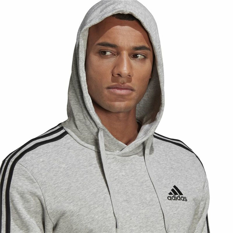 Herren Sweater mit Kapuze Adidas Essentials 3 Stripes Hellgrau