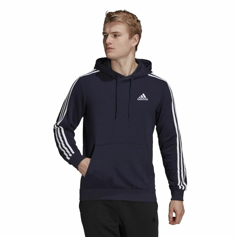 Herren Sweater mit Kapuze Adidas Essentials 3 Stripes Marineblau