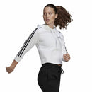 Damen Sweater mit Kapuze Adidas Essentials Cropped 3 Stripes Weiß