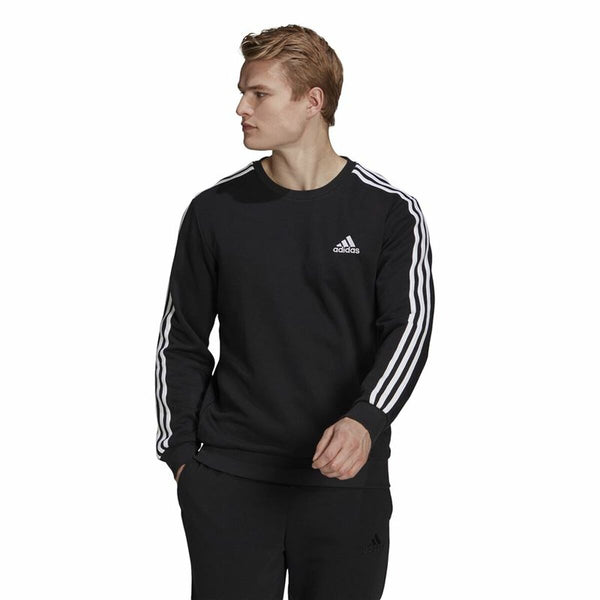 Herren Sweater ohne Kapuze Adidas Essentials 3 Stripes French Terry Schwarz