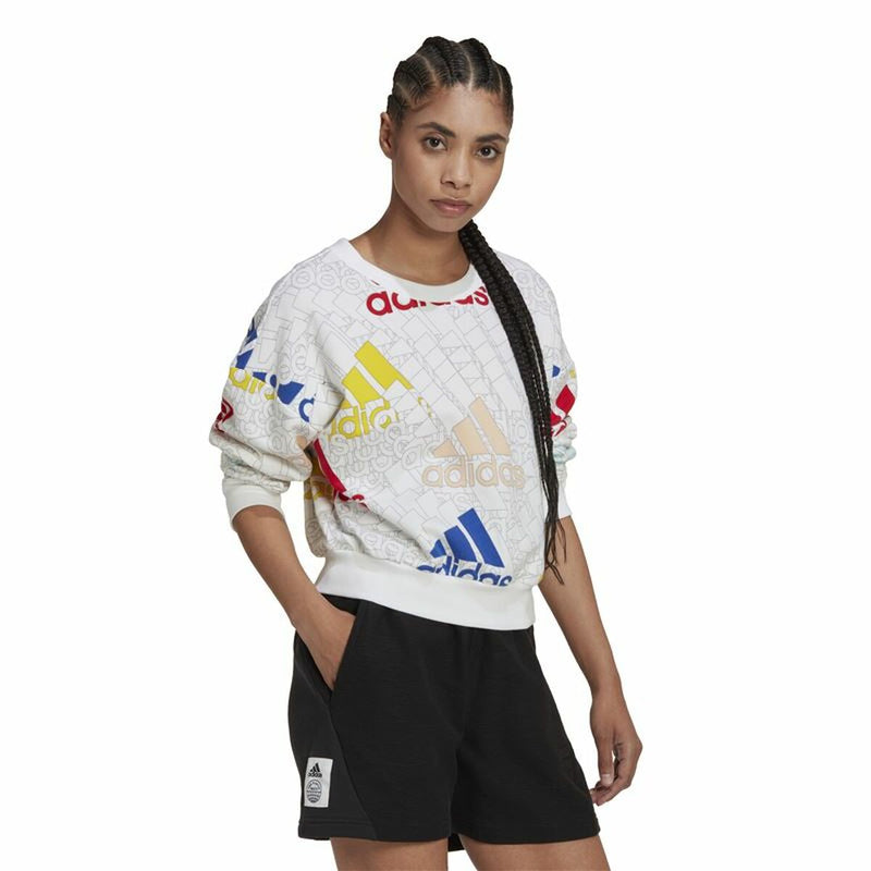 Damen Sweater ohne Kapuze Adidas Essentials Multi-Coloured Weiß