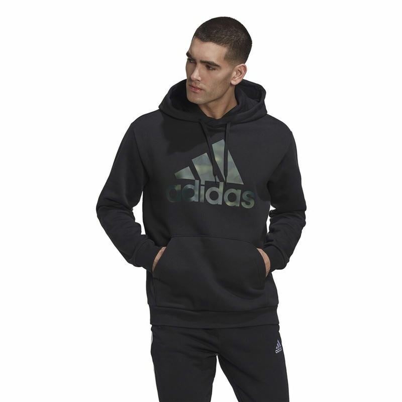 Herren Sweater mit Kapuze Adidas Camo French Terry Schwarz