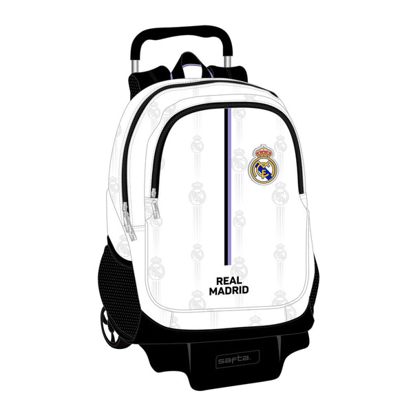 Schulrucksack mit Rädern Real Madrid C.F. Schwarz Weiß (32 x 44 x 16 cm)