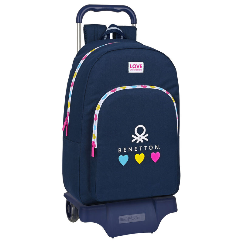 Schulrucksack mit Rädern Benetton Love Marineblau (30 x 46 x 14 cm)