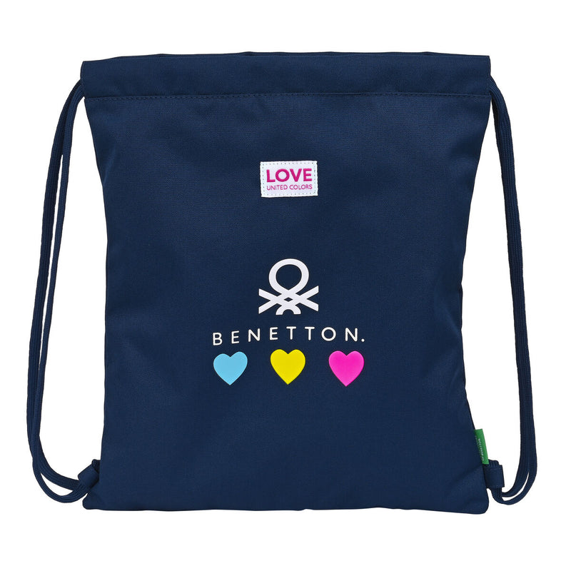 Rucksacktasche mit Bändern Benetton Love Marineblau (35 x 40 x 1 cm)