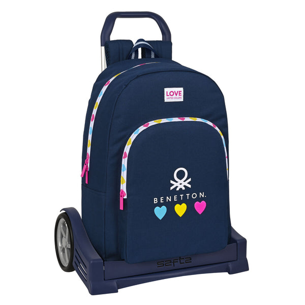 Schulrucksack mit Rädern Benetton Love Marineblau (30 x 46 x 14 cm)