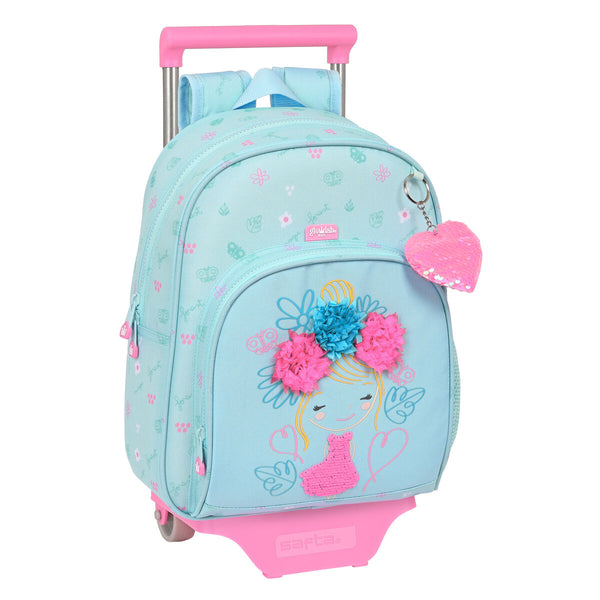 Schulrucksack mit Rädern Glow Lab Cute doll Hellblau (28 x 34 x 10 cm)