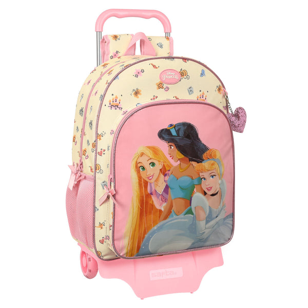 Schulrucksack mit Rädern Princesses Disney Magical Beige Rosa (33 x 42 x 14 cm)