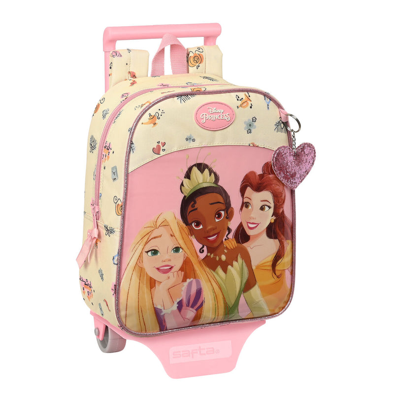 Schulrucksack mit Rädern Princesses Disney Magical Beige Rosa (22 x 27 x 10 cm)