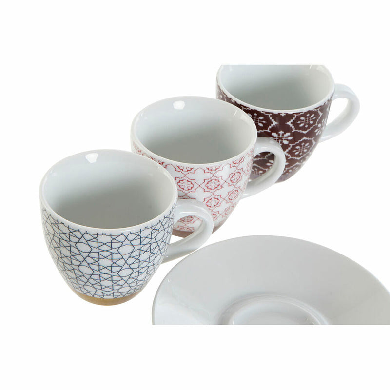 Satz von Kaffeetassen DKD Home Decor Grau Granatrot Bone China Porzellan (11.5 x 11.5 x 6.5 cm) (6 pcs) (180 ml)