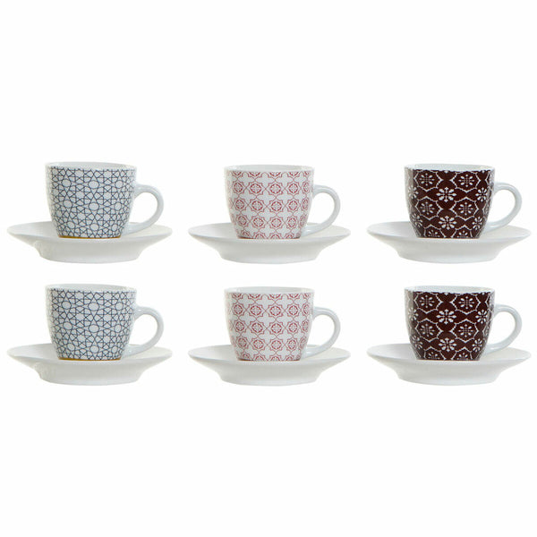 Satz von Kaffeetassen DKD Home Decor Grau Granatrot Bone China Porzellan (11.5 x 11.5 x 6.5 cm) (6 pcs) (180 ml)