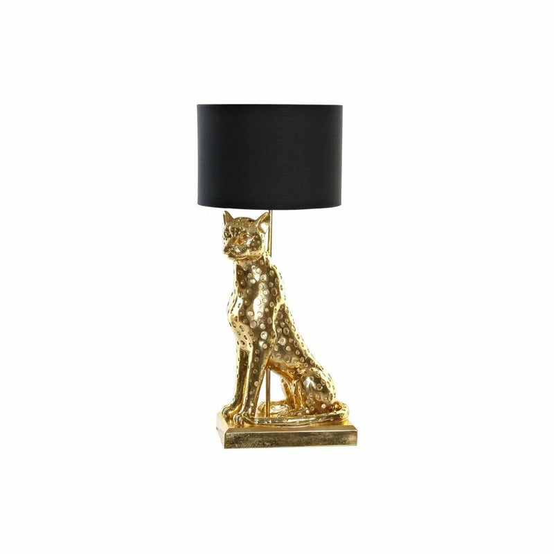 Tischlampe DKD Home Decor Schwarz Golden Polyester Leopard Harz (30 x 30.5 x 71 cm)