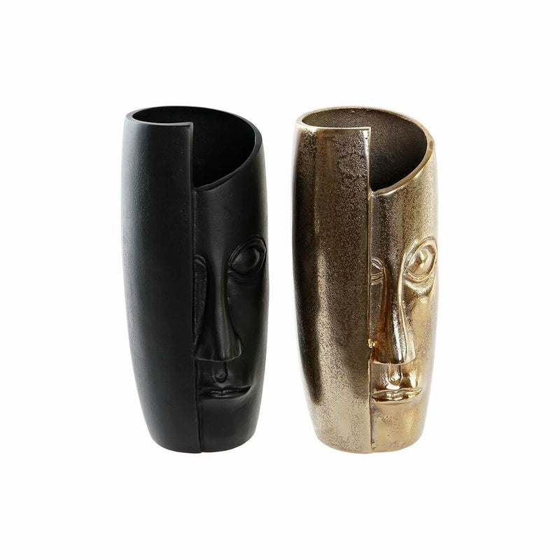 Vase DKD Home Decor Golden Gesicht Champagner Schwarz Aluminium Moderne (14 x 14 x 31 cm) (2 Stück)  