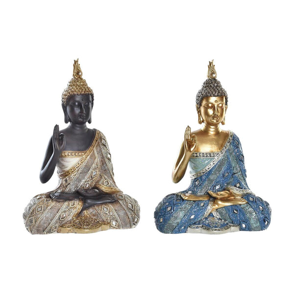 Deko-Figur DKD Home Decor Blau Golden Braun Buddha Harz (17 x 9 x 25 cm) (2 Stück)