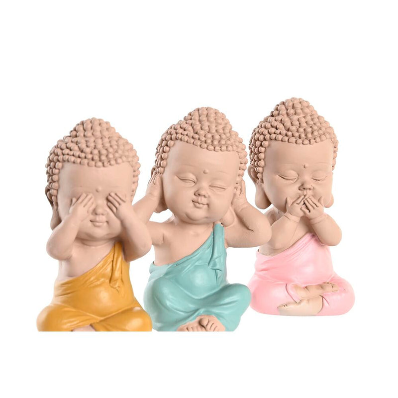 Deko-Figur DKD Home Decor Blau Rosa Buddha Gelb Harz (7 x 5 x 10,5 cm) (5,5 x 5 x 10,5 cm) (3 Stück)