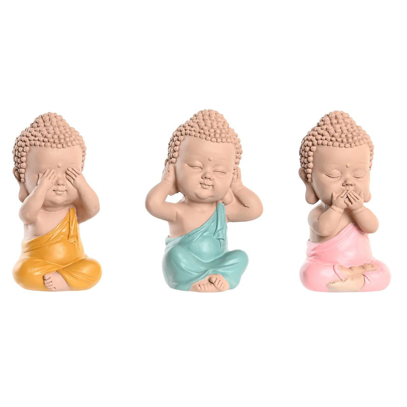 Deko-Figur DKD Home Decor Blau Rosa Buddha Gelb Harz (7 x 5 x 10,5 cm) (5,5 x 5 x 10,5 cm) (3 Stück)