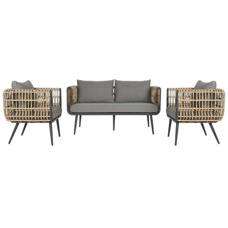 Tisch mit 3 Sesseln DKD Home Decor Braun Synthetischer Rattan Aluminium (144 x 67 x 74 cm)