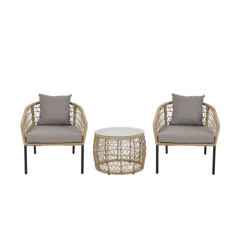 Tisch-Set mit 2 Stühlen DKD Home Decor Synthetischer Rattan Stahl (68 x 73,5 x 66,5 cm)