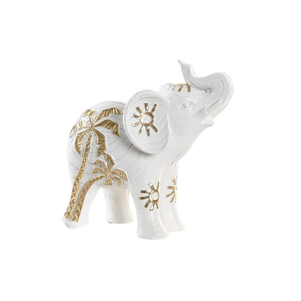 Deko-Figur DKD Home Decor Elefant Gold Weiß Harz Tropical (15 x 8 x 15 cm)