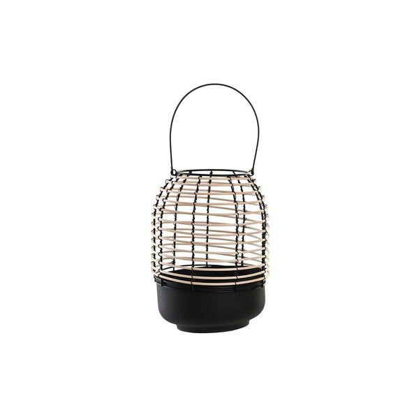 Kerzenschale DKD Home Decor natürlich Schwarz Metall Rattan (24,5 x 24,5 x 32 cm) (24,5 X 24,5 X 32 CM)