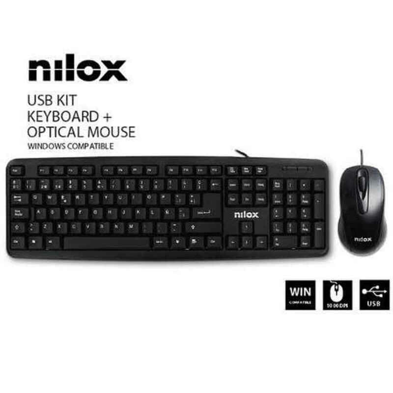 Tastatur mit Maus Nilox NXKME000003 USB Schwarz Spanisch