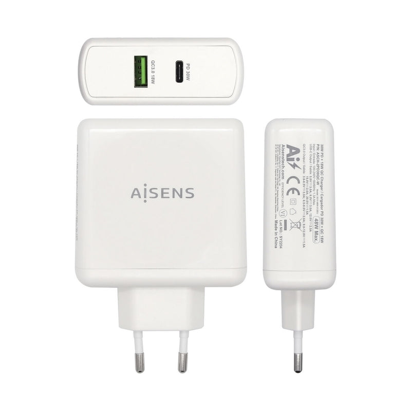 USB-Ladegerät für  die Wand Aisens PD 3.0 48 W USB-C Weiß