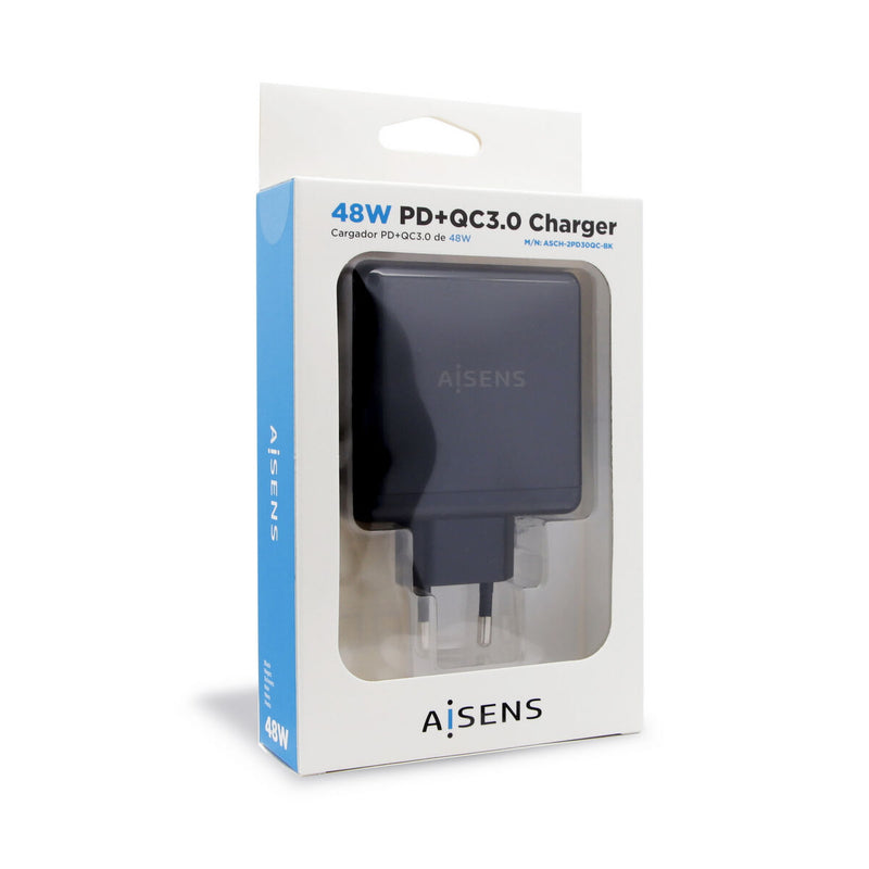 USB-Ladegerät für  die Wand Aisens PD 3.0 48 W USB-C Schwarz