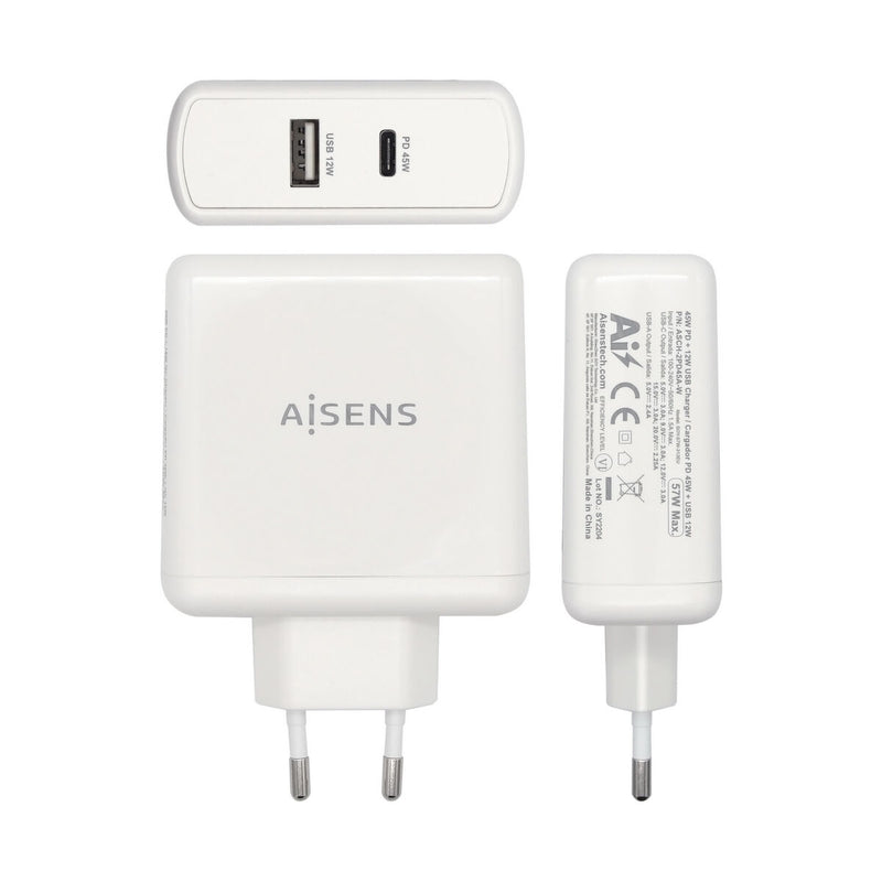 USB-Ladegerät für  die Wand Aisens PD 3.0 USB-C 57 W Weiß