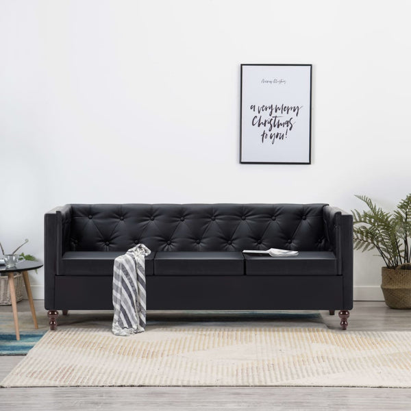 Chesterfield-Sofa 3-Sitzer Kunstlederbezug Schwarz