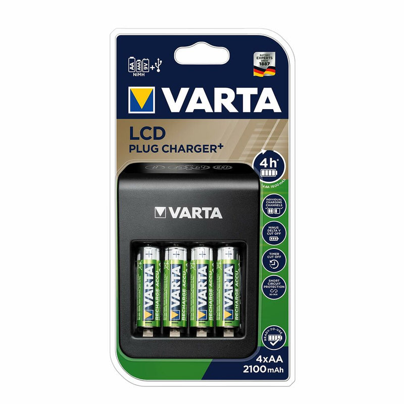 Ladegerät + Akkus Varta LCD Plug Charger+